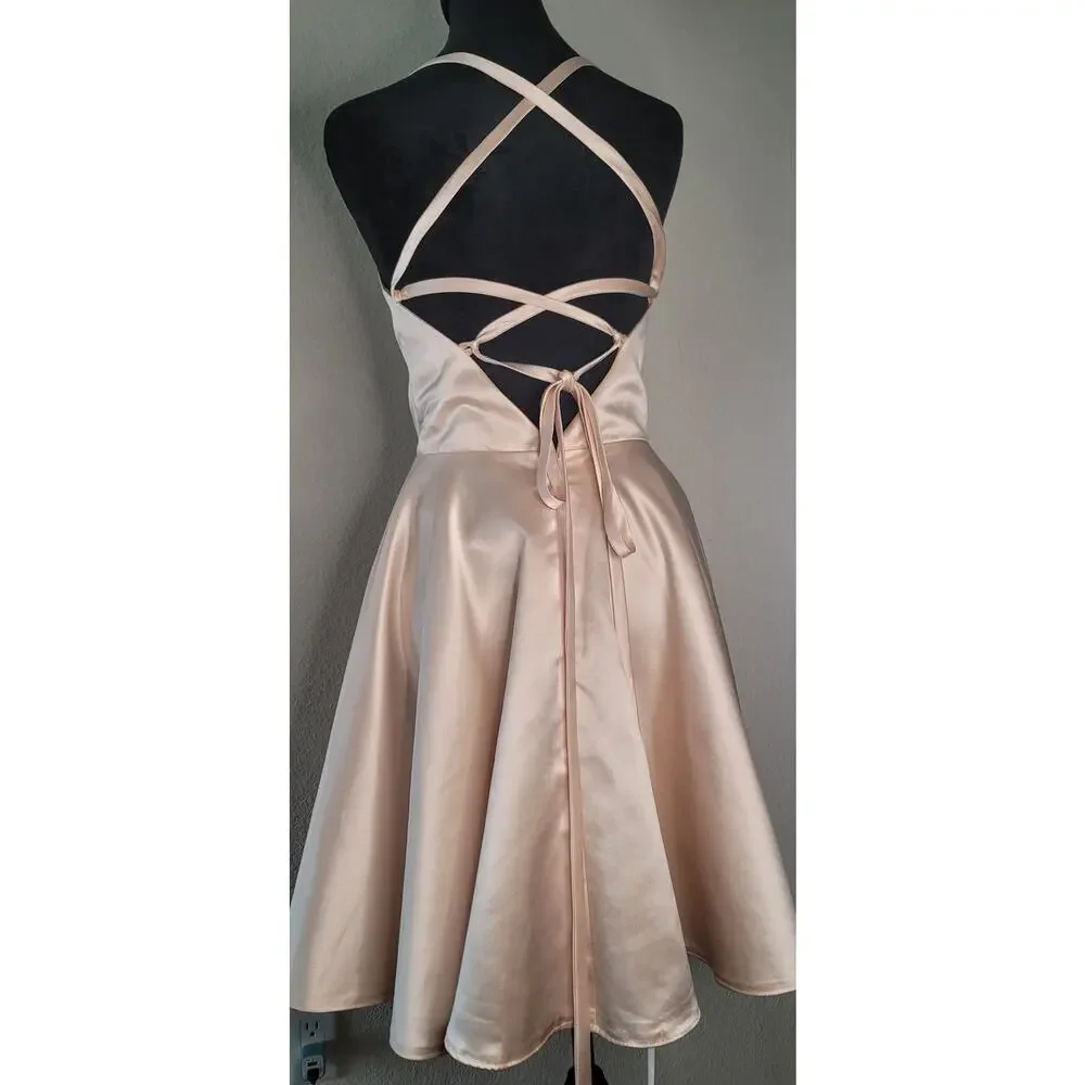 Short Baby Pink Satin Dress Lace-up Balletcore Back Detail Size Small/Medium
